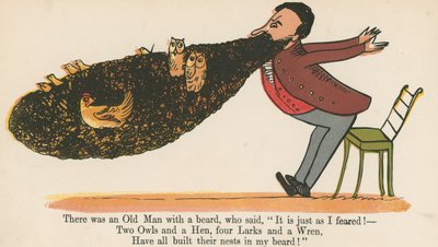 Havia um homem velho de barba, que disse: "É exatamente como eu temia!", De "Um livro sem sentido", publicado por Frederick Warne and Co., Londres, c.1875 de Edward Lear